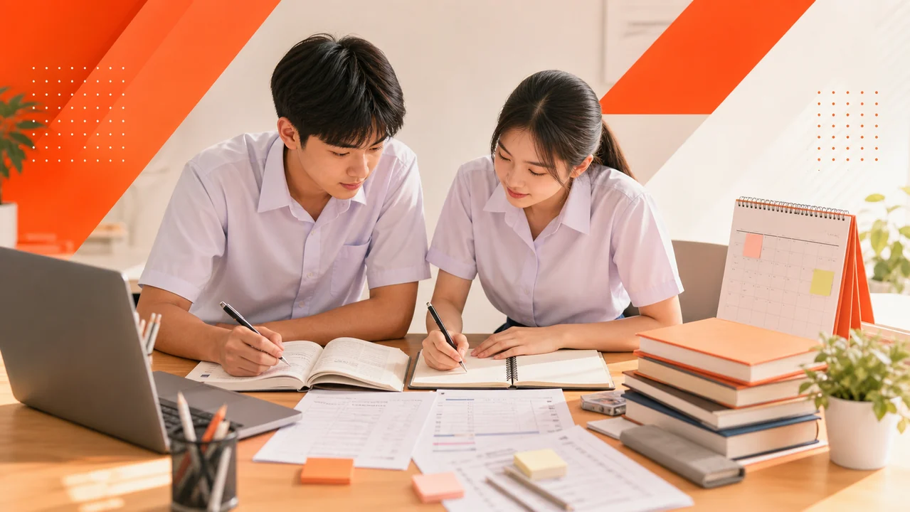 นักเรียนชายและหญิง ม.6 วางแผนอ่านหนังสือเตรียมสอบเข้ามหาลัย 2569